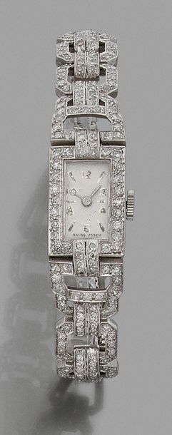 null BRACELET MONTRE « géométrique » de dame en platine (950 millièmes) et en or...