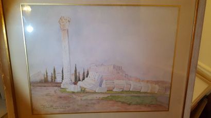 null Warden ROMPEAN(XIX/XX) "Athènes, vue de l'Acropole", aquarelle, skigné en bas...