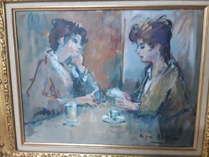 null Roger BERTIN (1915-2003) "La Conversation", huile sur toile, signée en bas à...