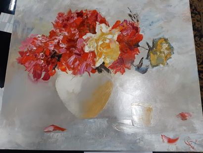 null Eugenia MIRO (MIROCHNIKO) "Bouquet de Fleurs", huile sur toile, signée en bas...