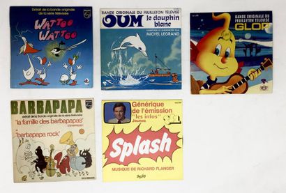 BANDES ORIGINALES DE FILMS Lot de 5x 7“ de générique pour enfant, funk, disco. Set...