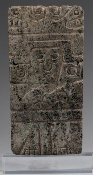 null Pendentif gravé d'un dignitaire
Pierre verte
Culture Mixtèque, Mexique 1200...
