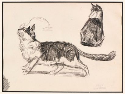 null André MARGAT (1903-1999)

"Etude de deux chats"

Crayon noir sur papier, porte...