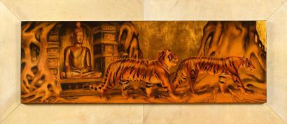 null André MARGAT (1903-1999)

"Deux tigres en marche devant un temple cambodgien"

Très...