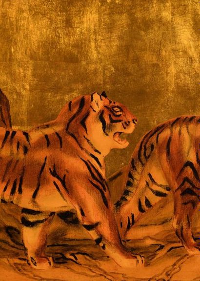 null André MARGAT (1903-1999)

"Deux tigres en marche devant un temple cambodgien"

Très...