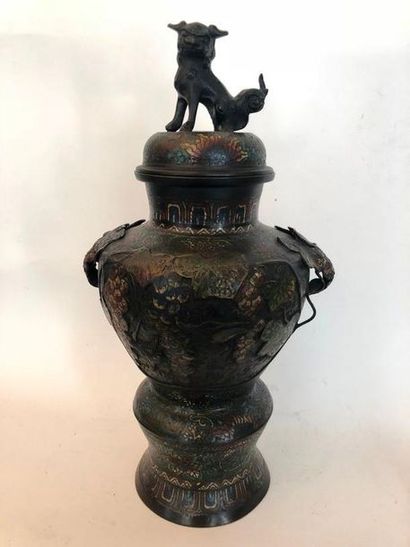 null Chine XXème siècle

Potiche couverte en bronze, à décor d’émaux cloisonné polychrome

H...