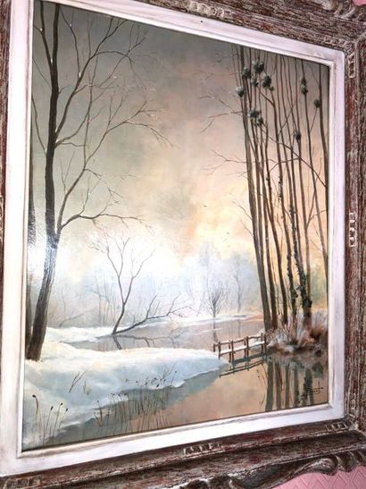 null école moderne, "Paysage d'hiver", huile sur panneau signée en bas à droite Dereim

...