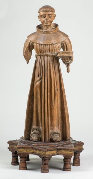 null Spanish Sculpture in natural wood from the 19th century 
 Saint Anthony?