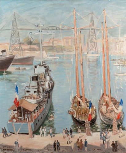 null André HAMBOURG "Port de Marseille 1942"
HST, 46x54cm
Signé en bas à gauche et...
