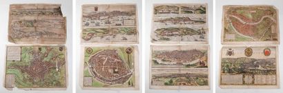null Eight engravings city map 16 th in color as is, 51x38cm.