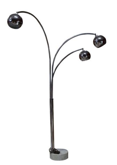 null Floor lamp with three chrome-plated balls, marble base year 60-70 with three...