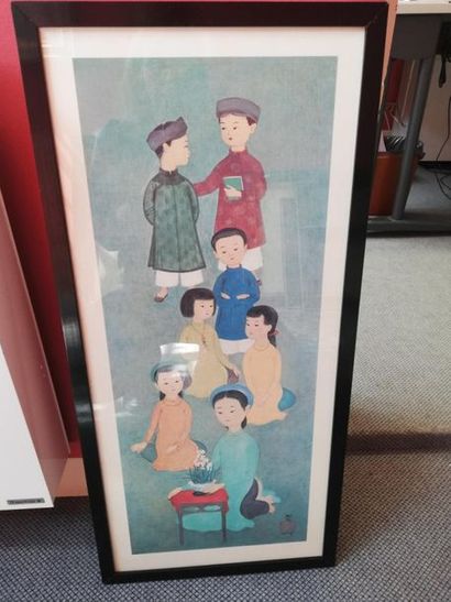 null Set of two MAI THU engravings "Children's Prayer" and "Reading" 20x66cm and...