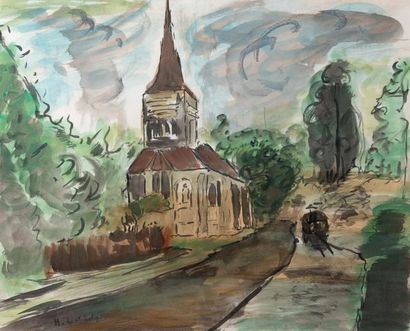 null Henri DE SAINT DELIS
"Church in Normandy" 
Watercolour, SBG, 
44 x 54 cm 