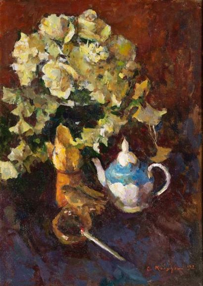 null Sergei KOLYADA "Still life with white roses" HST, SBG, 69,5x50,5cm.