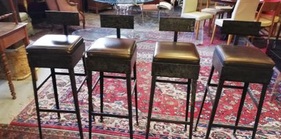 null Set of four iron barstools with metallic fabric seat created by Michel Marg...