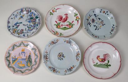 null A set of six earthenware plates: Gien, Moulins, Moustier and Faïence de l'est,...