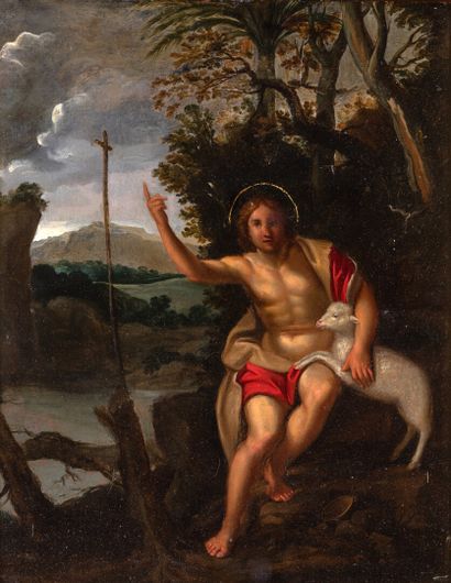 null "Saint Baptiste" Peinture sur tôle en cuivre, 35.5x28.5cm