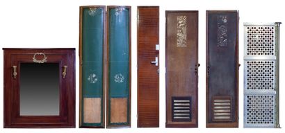 null Set of seven lots including two sets of two mahogany doors, a mirror, a door...