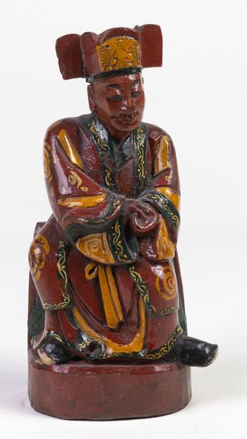null Bouddha en bois peint, H 22cm.