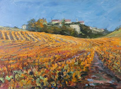 null Jean QUEMERE "The vines in autumn" HST, SBD, 64x72,5cm