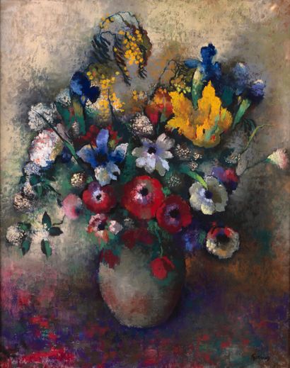  Paul Elie GERNEZ 1888-1948 "Fleurs" pastel, SBD, 66x82cm
