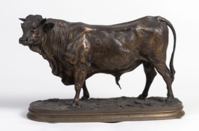null Pierre Jules MENE "Taureau" Bronze, XIXème, H23cm, Long.37cm.
