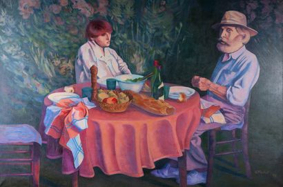 null Henri MORLET "The meal" HST, SBD and dated 1990, 97x146cm
