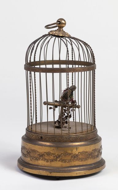 null Boîte à musique "Cage à oiseau", XIXème, H28cm, Diam.16cm.