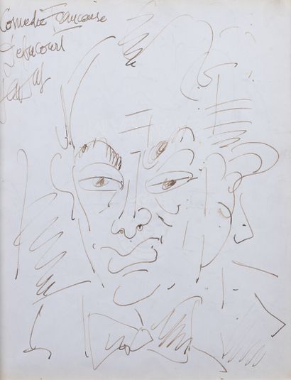 null GEN PAUL "Portrait of Mr Debucourt of the Comédie Française" ink drawing, SHG...