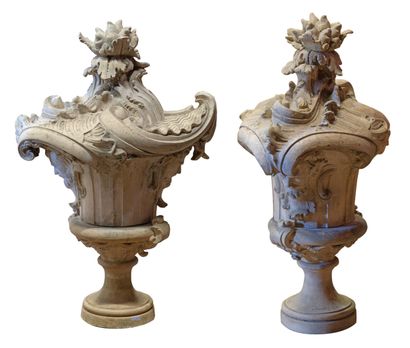 Pair of terracotta Rocaille style fire pots,...