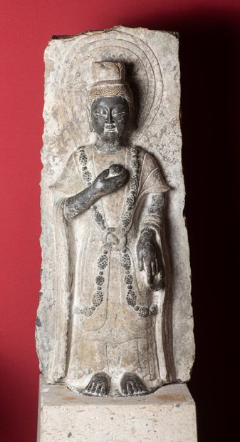null Sculpture "Tombstone" in stone, Asia XXth, H : 83cm, W : 38cm