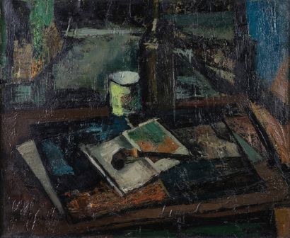 null André LEMAITRE 1909-1995 "Still life with a pipe" HST, SBG, titled and dated...