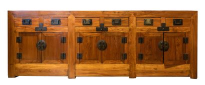 null Exotic wood sideboard with six drawers and six doors, China 20th century, Length...