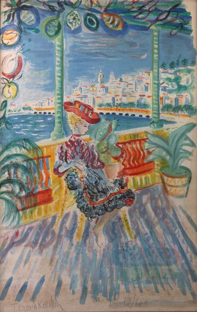 null Constantin TERECHKOVITCH 1902-1978 "Terrasse en bord de mer" Lithographie, 72/100ex.,...