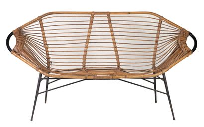 null JANINE ABRAHAM AND DIRK JANROL lemon bench in rattan and metal legs, Larg :...