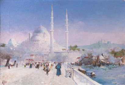 null Manuel ORAZI 1860-1934 Paire de "Paysage d'Istambul" SBG, XXème, 36x53.5cm (accident...