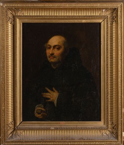 null Ecole XIXème "Portrait d'un religieux agé de 54 ans" HSP, 45x37,5cm, copie du...