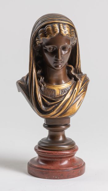  AIZELIN "Buste de femme" en bronze, sur socle marbre, signé sur le coté, H : 34...