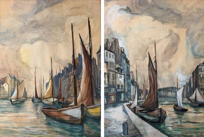 null Fred PAILHES "Le Havre" Suite of two watercolours 44x59cm