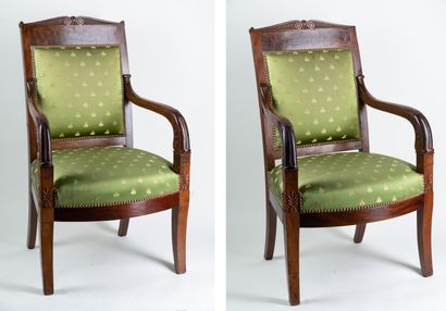 null Pair of directoire armchairs, straight back, armrest with dolphin heads