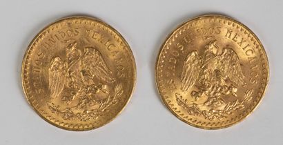 null 
One 50 peso gold coin 1821-1947 and one 50 peso gold coin 1821-1946. This lot...
