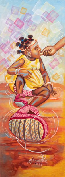  Ngay Emile Deybor "Enfant d'Afrique" acrylique sur toile, SBD, année 2021, sans...