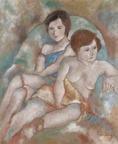 null Luis DIAZ "The two friends" pastel, 39x32,5cm, in the style of Jules Pascin