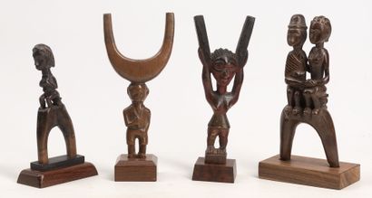  BAOULE R.COTE D'IVOIRE Lot of 4 stone throwers. Decorated with characters. Height:...