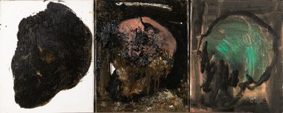  Ronan BARROT "Skulls" Triptych , Oil on canvas, signed and dated on the back, 27x22cm...