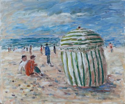 null Jean Jacques RENE "The striped tent" HST, SBD, 54x65cm