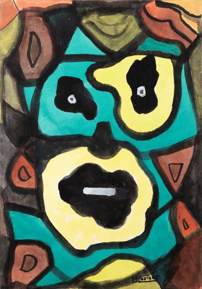  Bernard COUTANT "Masques africains 2" gouache on paper, signed and dated 2004 on...
