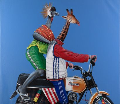 null Abdias Ngateu 1990 "Bâchement 1" acrylique sur toile, année 2020, SBD, 150x140cm,...