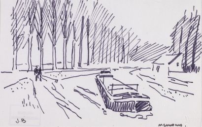 null Jacques BOUYSSOU "Nemours" dessin a l'encre, SBD, 13x19.5cm.