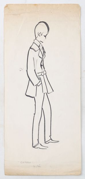 null Pierre CARDIN "Orphée" dessin du costume réalisé au crayon et feutre. Tampon...